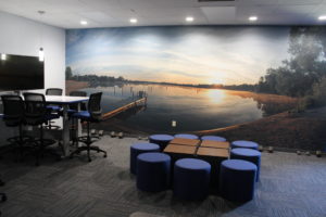 Sunset mural on the wall of the Innovation Lab